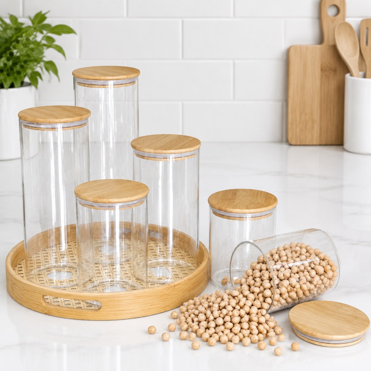 بانکه پیرکس گرد درب بامبو ۱۰×۱۵سانتی‌متر